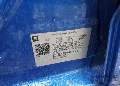 2017 Chevrolet Sonic Lt z USA, uszkodzony, nr VIN 1G1JD5SH5H4175009